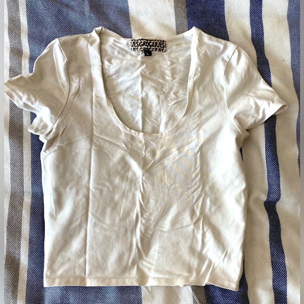 White Groceries Crop Top